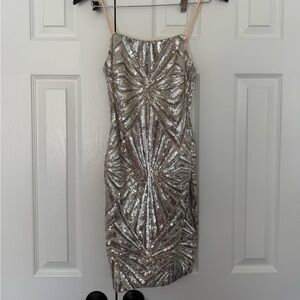 LULUS Lost In Your Eyes Silver Sequin Bodycon Mini Dress 
Size S- Silver